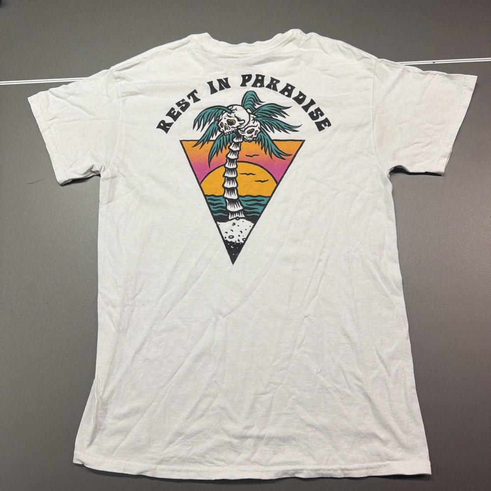 RETROFIT Mens M "Rest in Paradise" Skull Island Palm‎ Tree T-Shirt